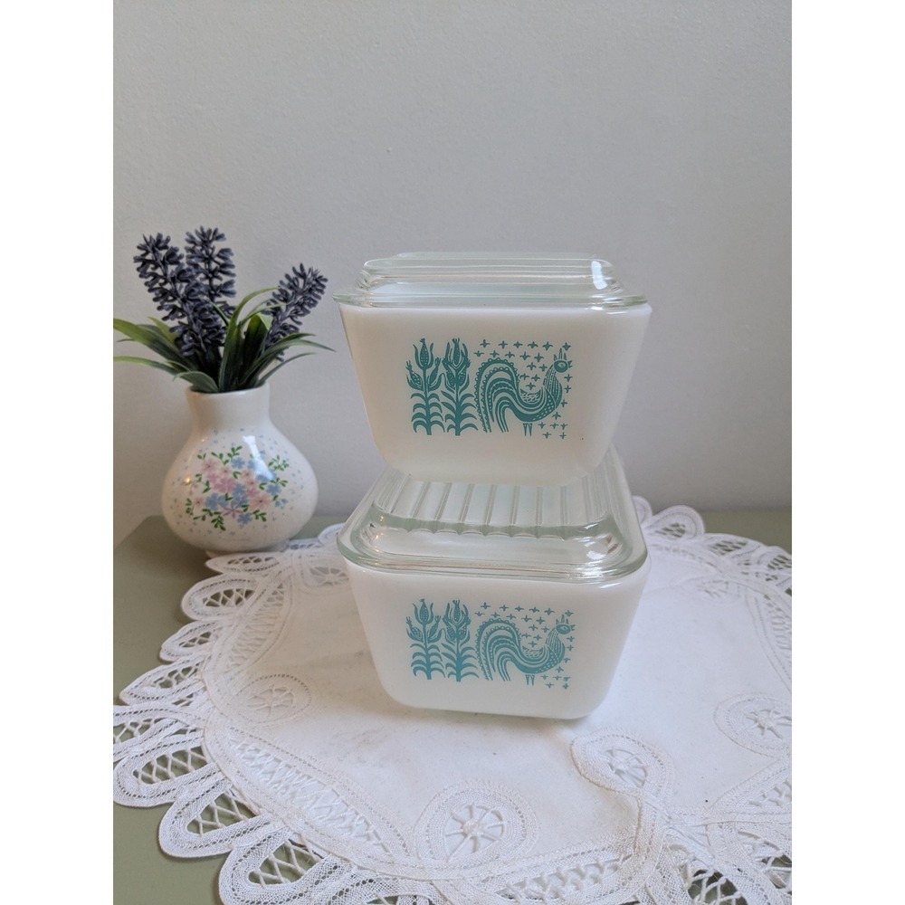 Vintage Pyrex Butterprint Turquoise Casserole Set – Amish Rooster Design